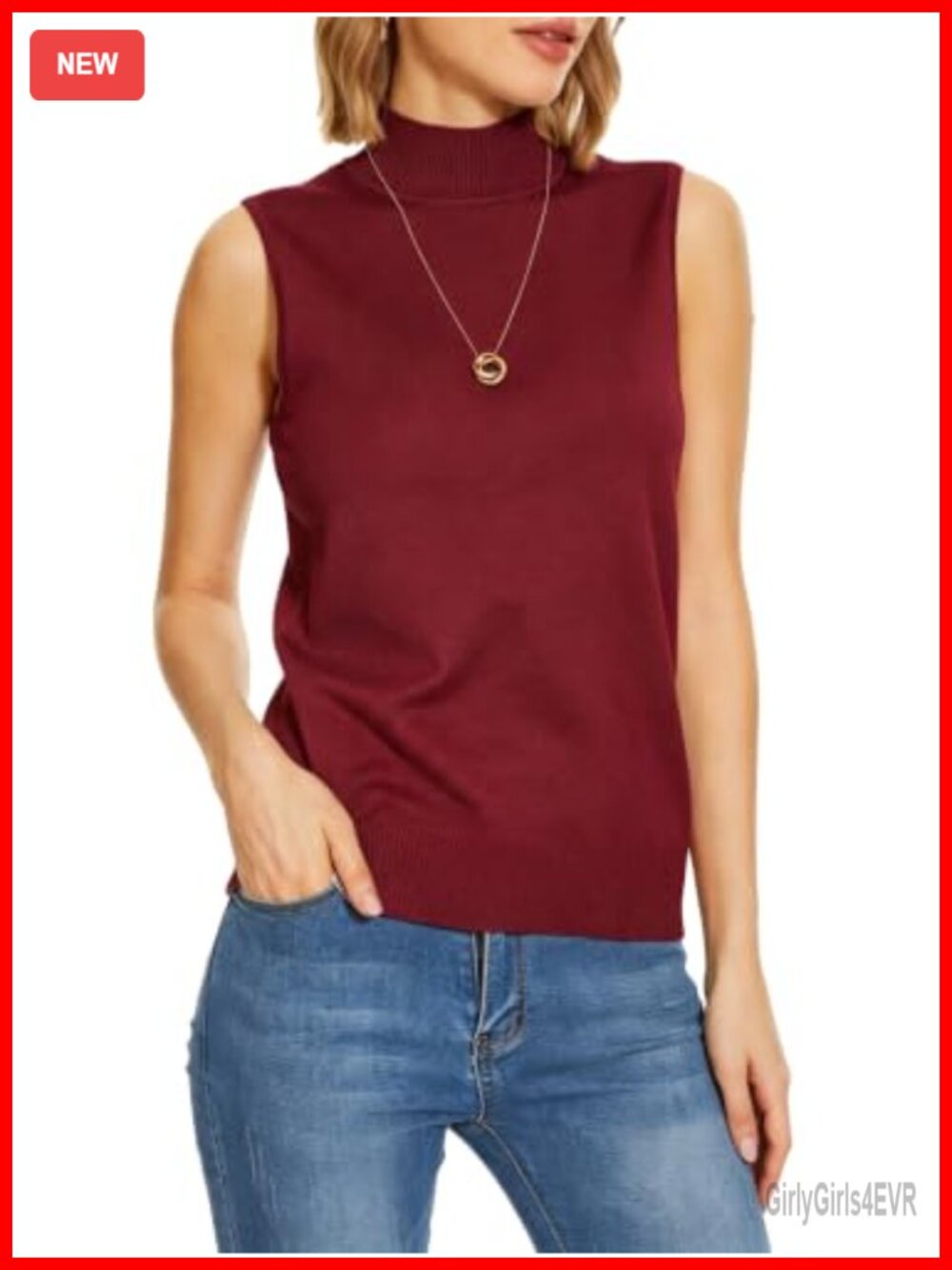 Sleeveless Mock Neck Sweater Vest 70% Rayon 30% Polyester